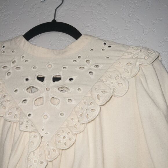 Madewell Cream Embroidered Flannel Mockneck Top Size Small - Picture 4 of 9